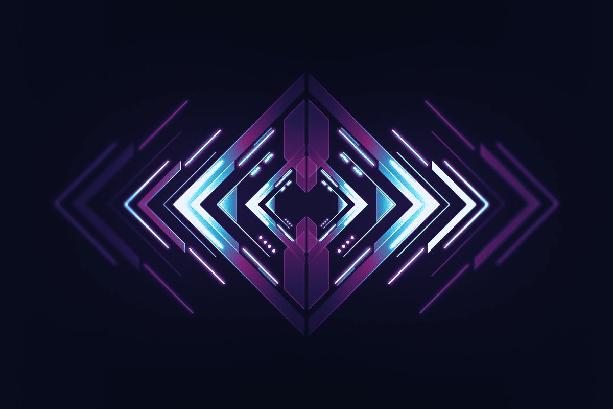 Overlapping neon arcs in cyan and magenta on near-black
